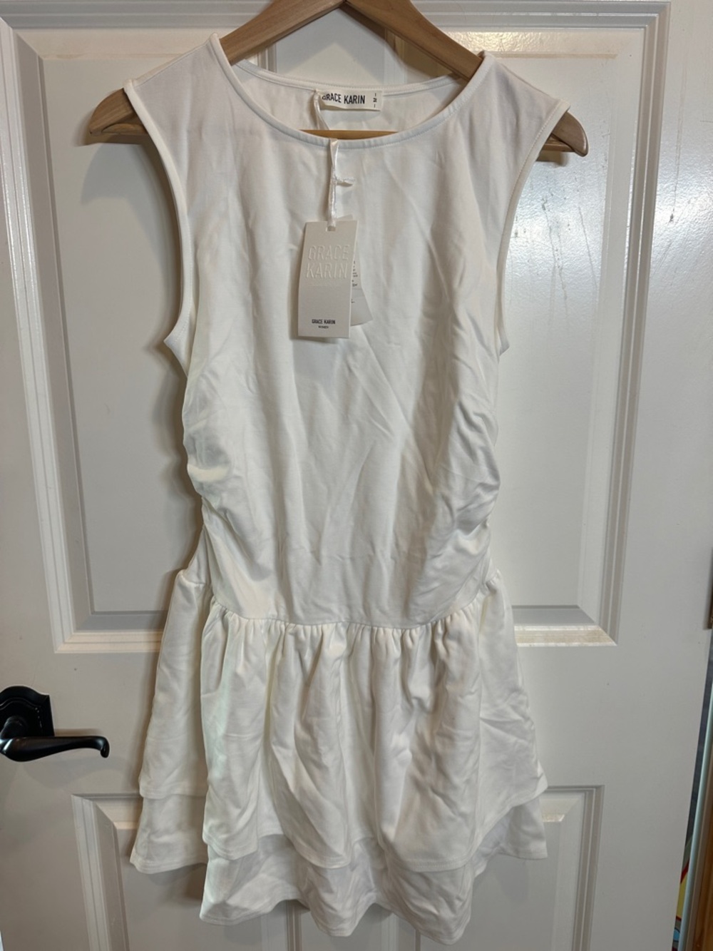 Grace Karin White Sleeveless Drop-Waist Ruffle Dress - graduation